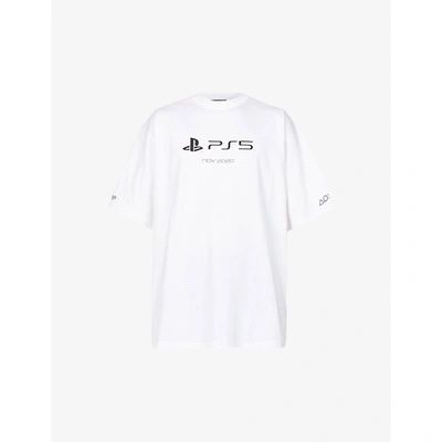 Shop Balenciaga Mens White Black Ps5 Brand-print Oversized Cotton-jersey T-shirt M