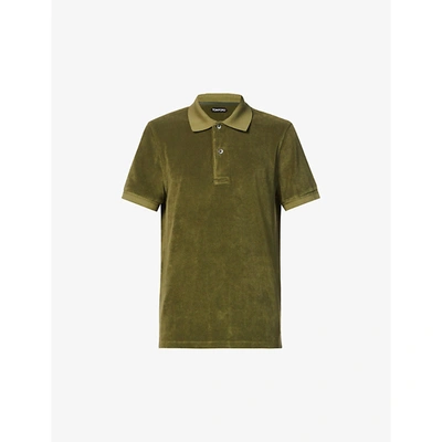 Shop Tom Ford Mens Olive Towelling Relaxed-fit Cotton-blend Polo Shirt 36