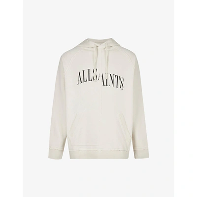 Shop Allsaints Mens Ash White Diverge Logo-print Cotton Hoody S