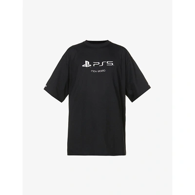 Shop Balenciaga Mens Black White Ps5 Brand-print Oversized Cotton-jersey T-shirt S