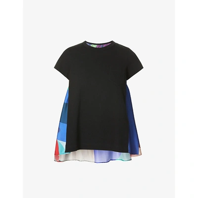 Shop Sacai Womens Black Mult X Kaws Graphic-print Cotton And Crepe T-shirt S