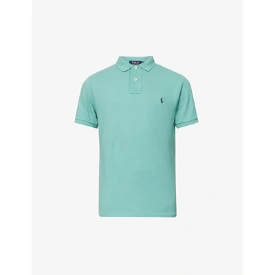 Shop Polo Ralph Lauren Mens Seafoam Logo-embroidered Slim-fit Cotton Polo Shirt Xl