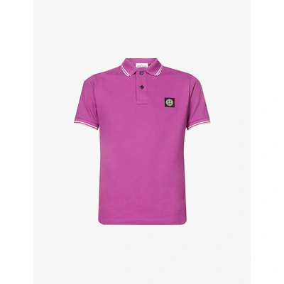 Shop Stone Island Striped-trim Brand-patch Stretch-cotton Polo Shirt In Pink