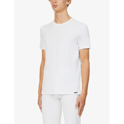 Shop Tom Ford Crewneck Regular-fit Stretch-cotton T-shirt In White