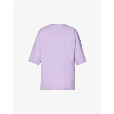 Shop Palm Angels Womens Lilac White Classic Logo-print Cotton-jersey T-shirt L