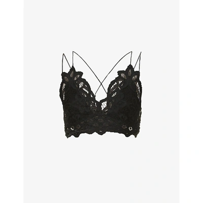 Shop Free People Womens Black Adella Floral-embroidered Stretch-cotton Bralette Top S