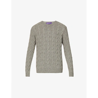 Shop Ralph Lauren Mens Light Grey Heather Cable-knit Cashmere Jumper Xl