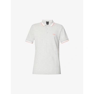 Shop Hugo Boss Logo-embroidered Slim-fit Cotton-piqué Polo Shirt In Open Grey