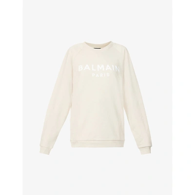 Shop Balmain Womens Ivoire/blanc Logo-print Cotton-jersey Sweatshirt M