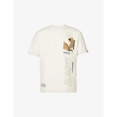 Shop Aape Mens Light Beige Rubberised Brand-print Cotton-jersey T-shirt L