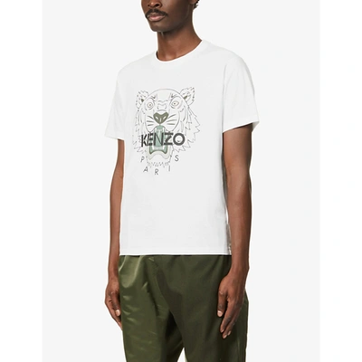 Shop Kenzo Men's White Tiger Graphic-print Cotton-jersey T-shirt