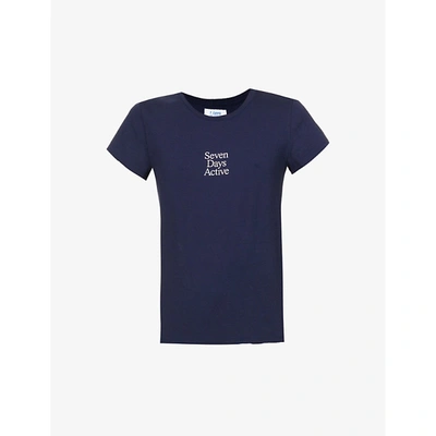 Shop 7 Days Active Womens Navy Logo-print Stretch-cotton T-shirt Xs