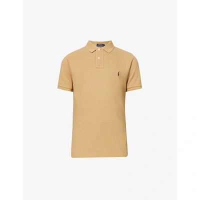 Shop Polo Ralph Lauren Mens Luxury Tan Logo-embroidered Slim-fit Cotton Polo Shirt L