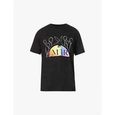 Shop Amiri Mens Black X Playboy Rainbow-print Cotton-jersey T-shirt L