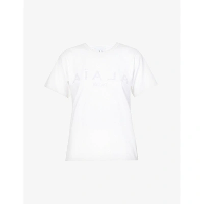 Shop Alaïa Womens Blanc/noir Edition 2004 Logo-print Cotton-jersey T-shirt 12