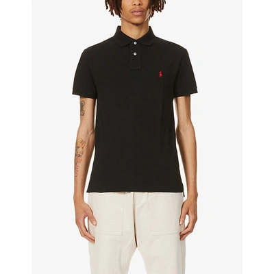 Shop Polo Ralph Lauren Mens Polo Black Slim-fit Logo-embroidered Cotton-piqué Polo Shirt