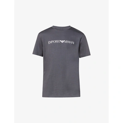 Shop Emporio Armani Mens Grey Logo-print Cotton T-shirt L