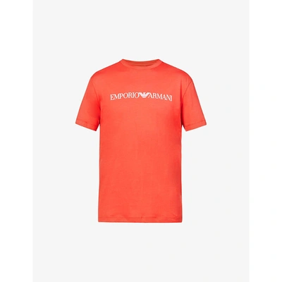 Shop Emporio Armani Mens Orange Logo-print Cotton T-shirt L