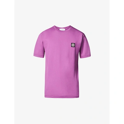Shop Stone Island Mens Magenta Logo-patch Crewneck Cotton-jersey T-shirt M