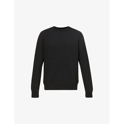 Shop Sandro Mens Black Logo-embroidered Cotton-jersey Sweatshirt Xs