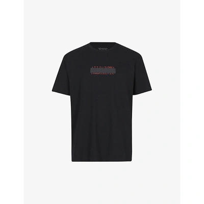 Shop Allsaints Mens Jet Black Stamp Laminate Cotton-jersey T-shirt M