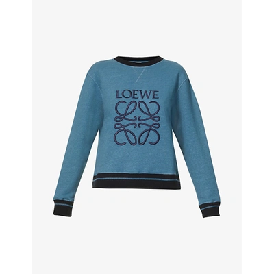 Shop Loewe Womens Duck Blue Anagram-embroidered Cotton And Wool-blend Sweatshirt L