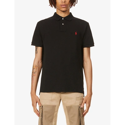 Shop Polo Ralph Lauren Logo-embroidered Cotton-piqué Polo Shirt In Black