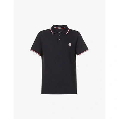 Shop Moncler Mens Navy Logo-embroidered Cotton- Piqué Polo Shirt M