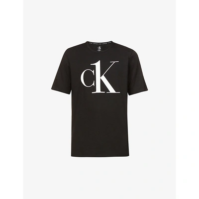 Shop Calvin Klein Men's Black Graphic-print Stretch-cotton T-shirt