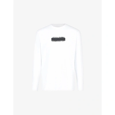 Shop Allsaints Mens Optic White Stamp Graphic Logo-embroidered Long-sleeved Cotton T-shirt S