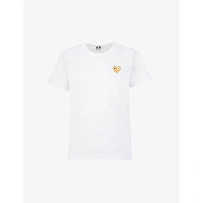 Shop Comme Des Garçons Play Play Embroidered-heart Cotton-jersey T-shirt, Women's, Size: Xs, White
