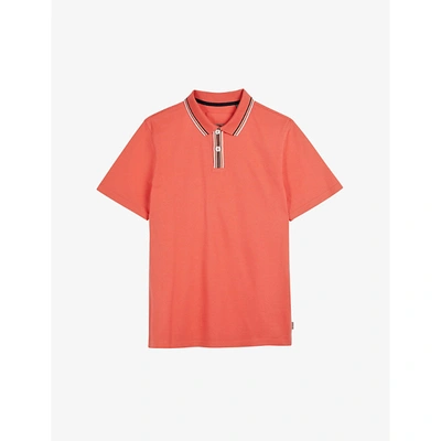Shop Ted Baker Mens Coral Twitwoo Stripe-collar Cotton-piqué Polo Shirt 44