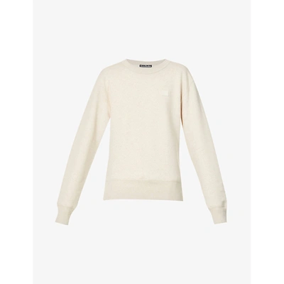 Shop Acne Studios Womens Oatmeal Melange Fairah Face-applique Cotton-jersey Sweatshirt M