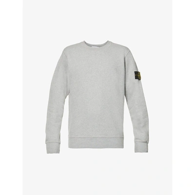 Shop Stone Island Mens Melange Grey Brand-patch Crewneck Cotton-jersey Sweatshirt Xxxl