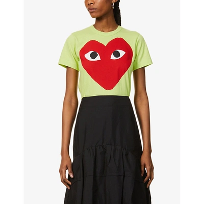 Shop Comme Des Garçons Play Womens Green Graphic-print Cotton-jersey T-shirt L