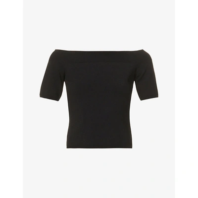 Shop Alexander Mcqueen Women's Black Off-the-shoulder Fitted Stretch-woven Top