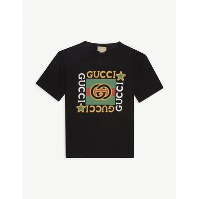 Shop Gucci Girls Black/mc Kids Logo-print Cotton T-shirt 4-10 Years 4 Years