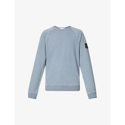 Shop Stone Island Brand-badge Raglan-sleeved Cotton-jersey Sweatshirt In Powder Blue