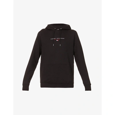 Shop Tommy Hilfiger Mens Black Essential Logo-embroidered Cotton Hoody S