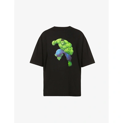 Shop Balenciaga Mens Black Hulk-print Cotton-jersey T-shirt Xs