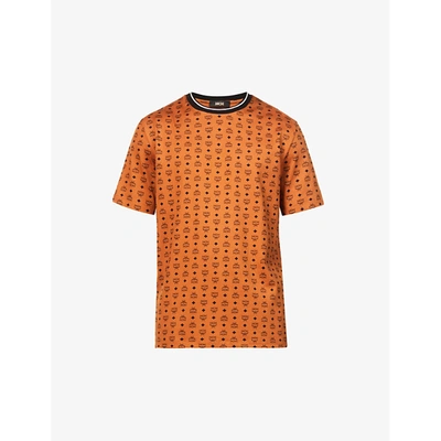 Shop Mcm Mens Cognac Brand-print Relaxed-fit Cotton-jersey T-shirt M