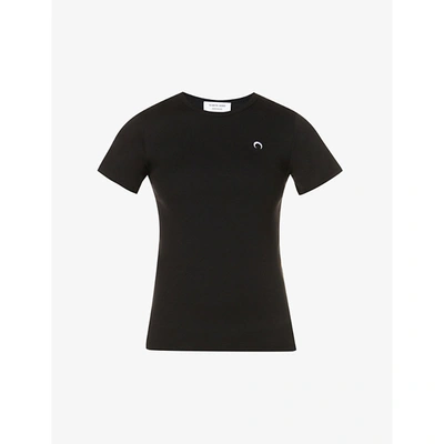 Shop Marine Serre Moon-embroidered Organic Cotton-jersey T-shirt In Black