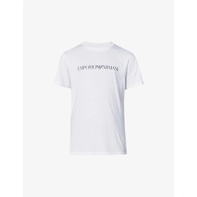Shop Emporio Armani Logo-print Cotton T-shirt In White