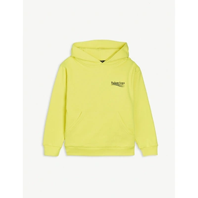 Shop Balenciaga Boys Fluo Yellow/black Kids Political Logo-print Cotton Hoody 4-10 Years 10 Years