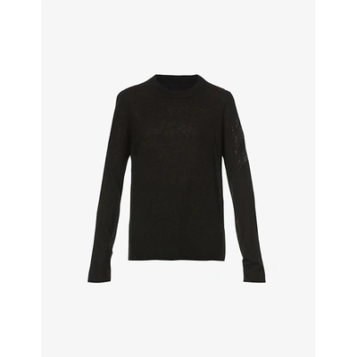 Zadig & Voltaire Womens Noir Miss Rhinestone-embellished Arrow Cashmere Sweater L In Noir