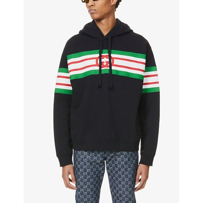 Shop Gucci Mens Black Multicolor Logo-print Striped Cotton-jersey Hoody S