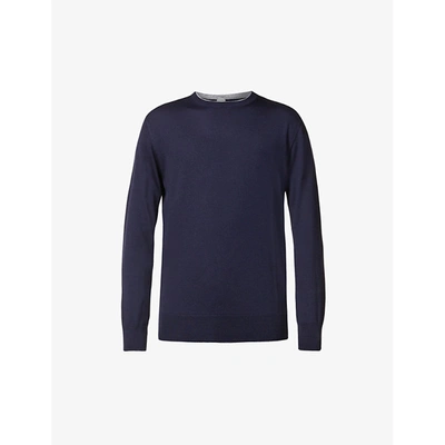 Shop Eleventy Mens Blue Miodello Regular-fit Wool- And Silk-blend Jumper S