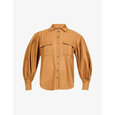 Shop Alemais Womens Khaki Safari Puffed-sleeve Stretch-cotton Shirt 6