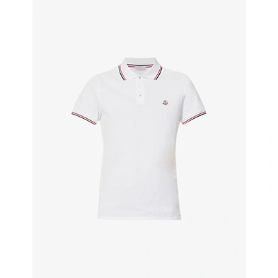 Shop Moncler Mens White Logo-badge Cotton-piqué Polo Shirt Xxl