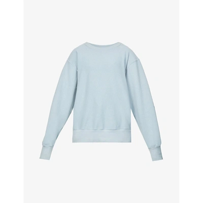 Shop Les Tien Womens Dusty Blue Cropped Scoop-neck Cotton-jersey Sweatshirt S